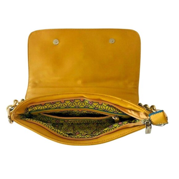 Nicole Lee Shoulder Handbag Purse Mustard Yellow Cut Out Rinestones Faux Leather - Picture 7 of 12